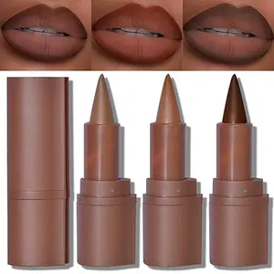 2-in-1 Lip Liner and Lipstick Lip Combo Set, Matte Nude Dark Brown Red Lip Liner Creamy Lip Pencil Crayon, High Pigmented Long lasting Lipstick Makeup, 3PCS