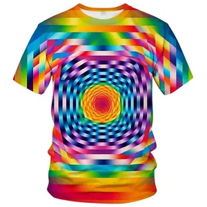 Unisex 3D Rainbow Spiral Optical Illusion Print T-Shirt – Vibrant Festival & Casual Wear for Adults, Ideal for Pride Parades, Raves, Music Festivals & Daily Styling