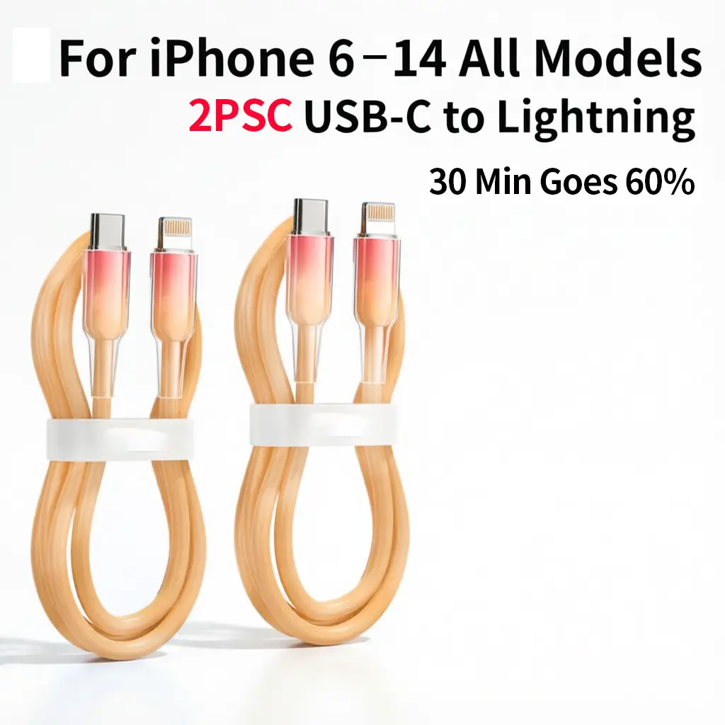 Kaxoe Gradient Transparent USB-C to Lightning 20W Fast Charging Cable(2PSC),Compatible with iPhone 6-14 Plus Pro Max,2M Extra Long Heat-Resistant Durable Data Transfer Cord