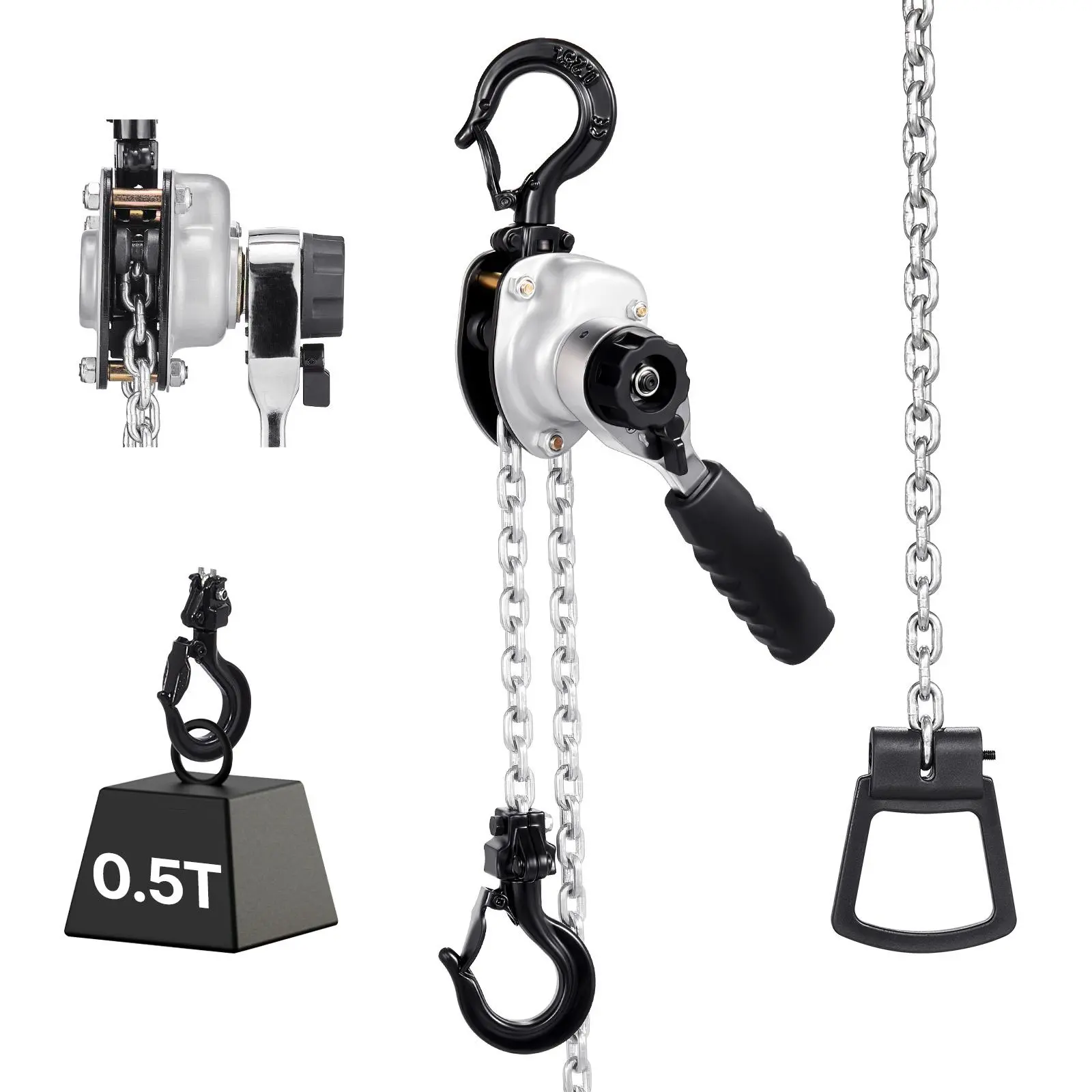 【DealsForYouDays】VEVOR Manual Lever Chain Hoist, 1/2T 1100LBS Capacity Heavy Duty Come Along, 20FT Lift G80 Alloy Steel Chain With Dual Pawl Mechanical Brake,360°Rotating Hooks, for Warehouse Construction Garage, Compact, Three-Position Selector