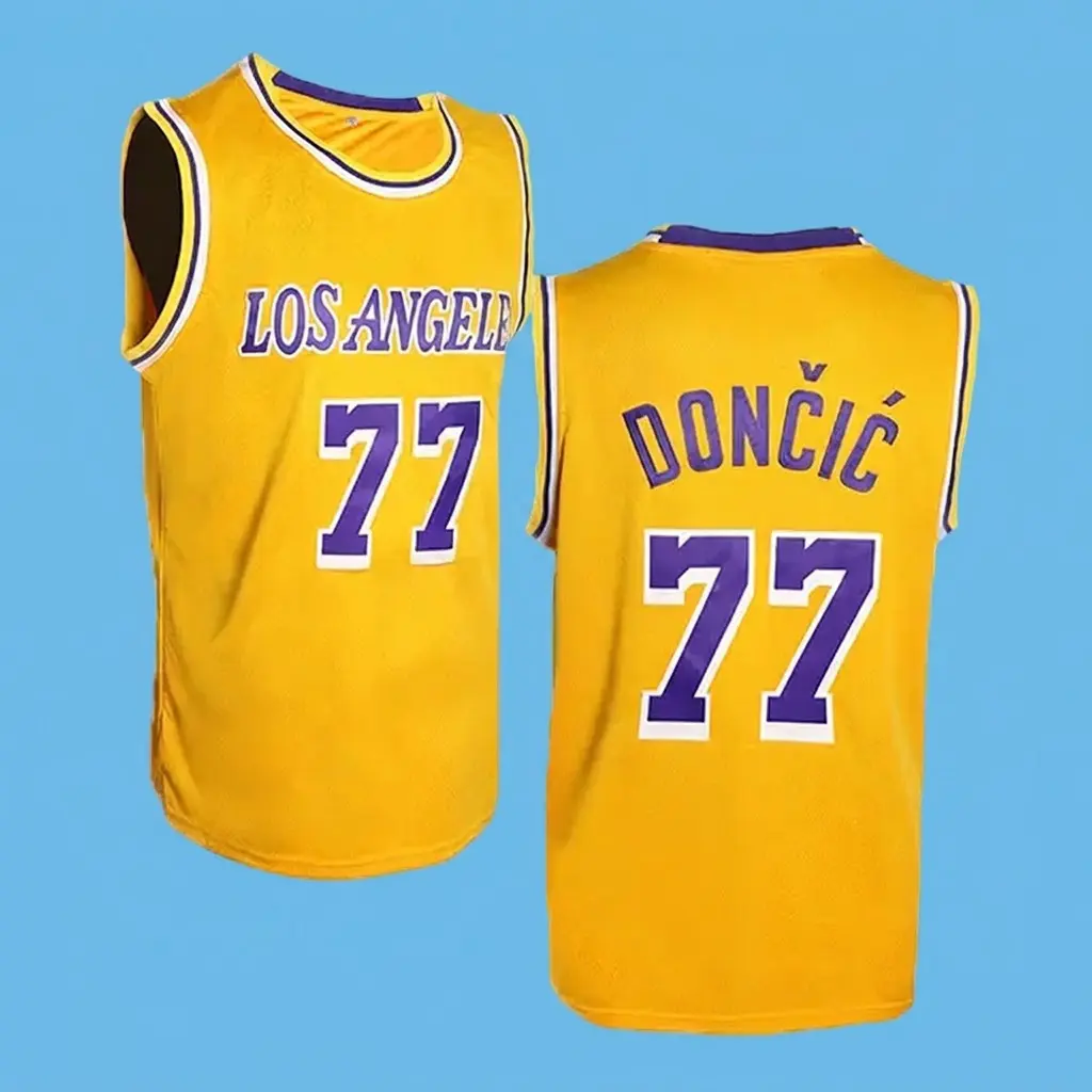 Men's Yellow, Black, White Basketball Jersey #77 Doncic, Breathable Mesh Sports Tank Top, Athletic Streetwear, Outdoor Sports Shirt, College Style, Trendy TikTok Fashion, Quick-Dry Activewear