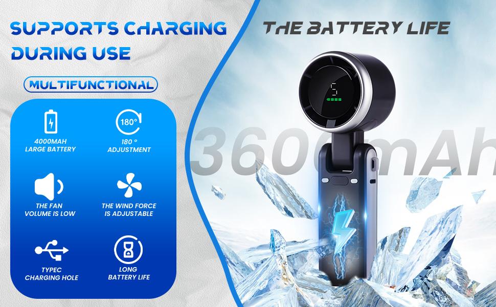 Portable Handheld Turbo Fan, 5 Gear Wind,5000mAh Battery Operated, Up to 10 Working Hours, 3 IN 1 Hand Fan Rechargeable for Outdoor Activities, Travel, Working fathersdaygift
