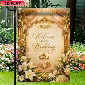 Welcome To Our Wedding Garden Flag - Luxurious Gold Floral Yard Sign for Elegant Outdoor Wedding Decor