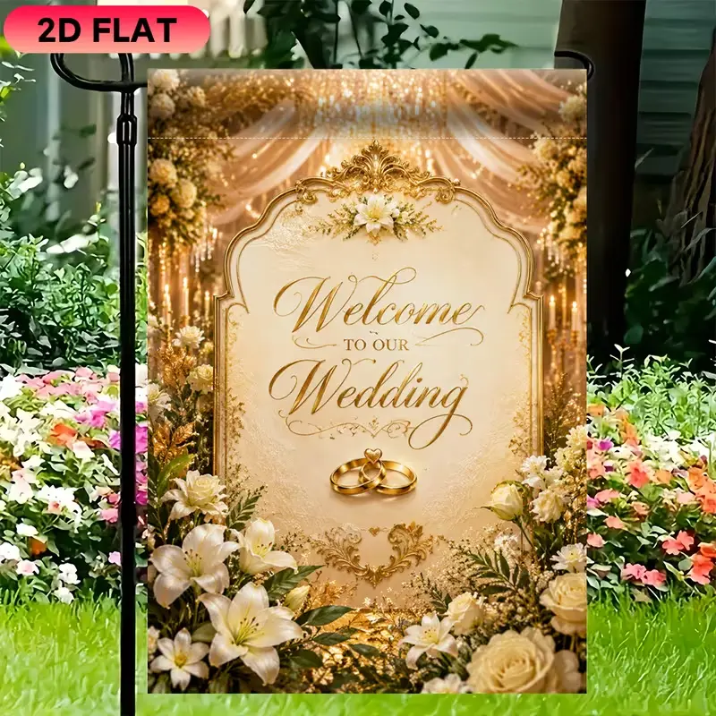 Welcome To Our Wedding Garden Flag - Luxurious Gold Floral Yard Sign for Elegant Outdoor Wedding Decor