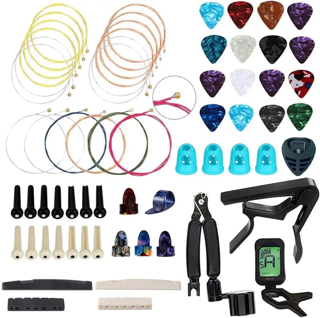 66PCS Guitar Accessories Kit, Acoustic Changing Tool, Including Guitar Acoustic Strings, Picks, Capo, String Winder&Cutter