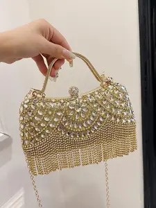 Women's Elegant Bling Jewel Embellished Rhinestone Decorated Evening Bag, Exquisite Trendy Chain Strap Crossbody Bag, Fashionable Bag for Party Decoration