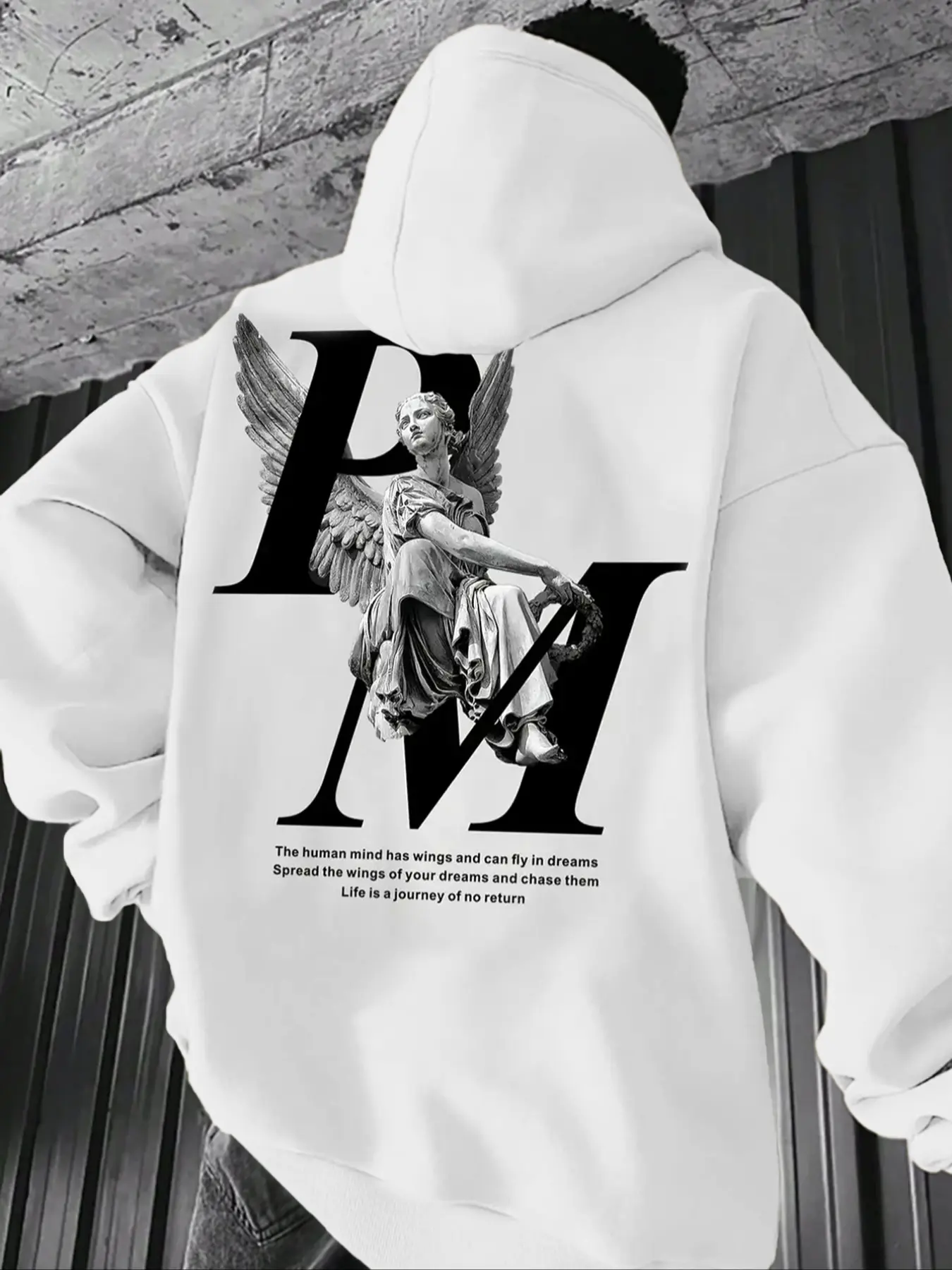 Men's Vintage Angel Statue Print Hoodie, Graphic Sweatshirts, Casual Streetwear Hoodies, Heavyweight Streetwear, Loose Fit Casual Wear, Fall & Winter Fashion, Unique Style for Daily