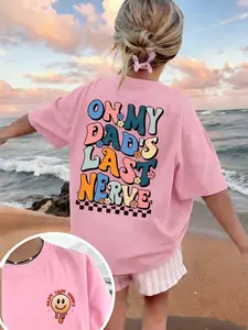 Girl' Casual Comfortable Fashionable Colorful Letter Graphic Short Sleeve T-Shirt, Spring/Summer