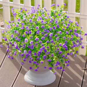 Artificial Flowers Fake Outdoor UV Resistant Boxwood Plants Shrubs Decor 6 Pack[Purple-Eucalyptus] Decorative Fruit Basket Decoration