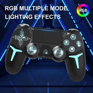 Wireless Game Controller with Three-Color Lights, Compatible with Ps4 Ps3 PC, RGB LED Bluetooth-compatible, Six-Axis Gyroscope, Dual Vibration Feedback