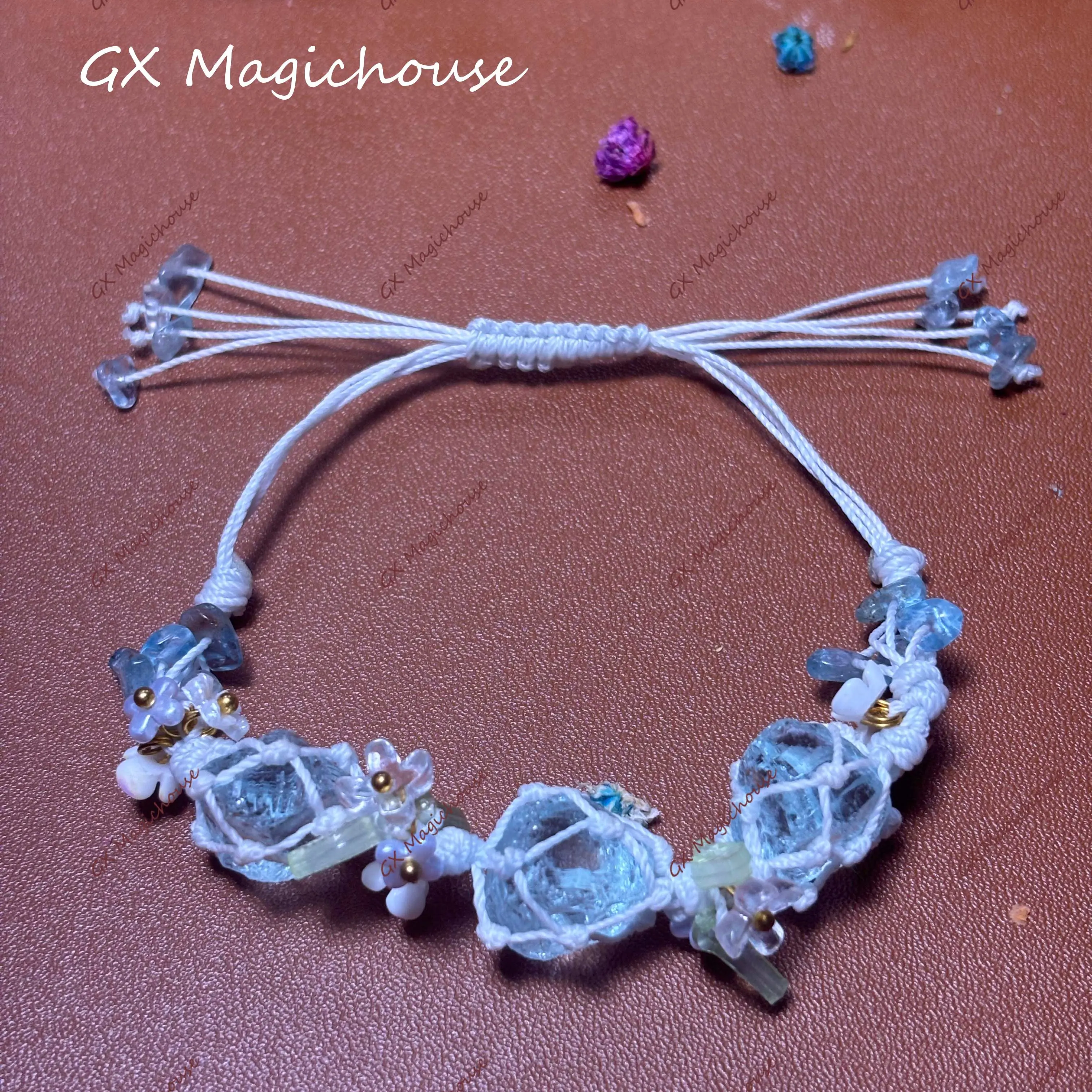 Hand-Woven Crystal Garland Bracelet with Natural Stone, Elegant Mesh Jewelry with Halo for Women, Happy Birthday and Engagement Gift