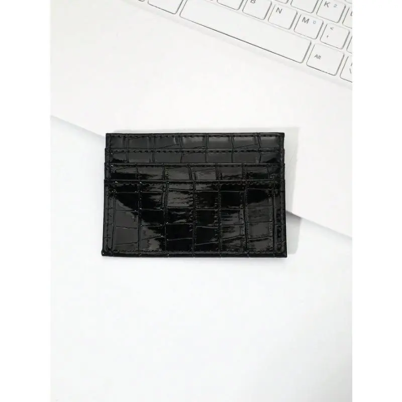 Minimalist Croco Texture Card Holder for Men, Slim Fit Animal-Free PU Leather Wallet with Zipper, Lightweight Business Card Case, Men's Accessories, Daily Use, Pu Leather Alternative With Luxe Look