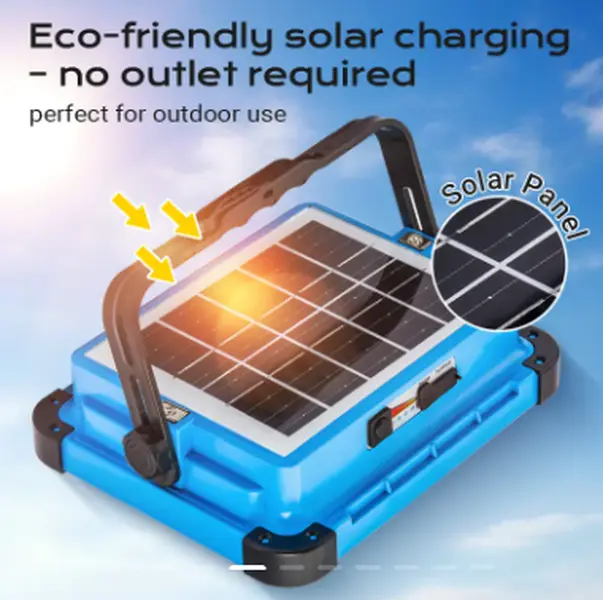 Qawtor Solar Rechargeable LED Work Light, 288 Super Bright 5730 LED Beams Flood Light, USB & Type-C Dual Charging, 5 Lighting Modes, IP66 Waterproof Portable Outdoor Solar Lamp for Camping Survival Car Repair Emergency