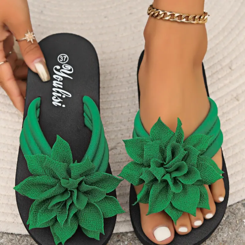 【This style runs small. Please order one size up.】Women's Fashionable Plain Color Flower Decorated Slides, Casual Comfortable Flat Sandals for Summer, Lightweight Breathable Shoes for Daily Wear, Girl, Fashionable Comfy Sandals