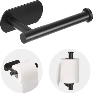 Self Adhesive Toilet Paper Holder – No Drill Wall Mount Bathroom Tissue Roll Holder, Stainless Steel Matte Black