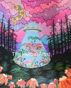Acrylic Trippy Alien Mushroom Forest Painting Art Print