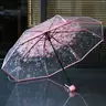 Whimsical Cherry Blossoms Print Foldable Rainproof PVC Plastic Umbrella for Rain - Manual, Lightweight, Portable, Flexible, Leak-Proof, Water Proof, Bag-Ready Fold, Blossom-Clear View, Travel-Friendly Home Supply Umbrella
