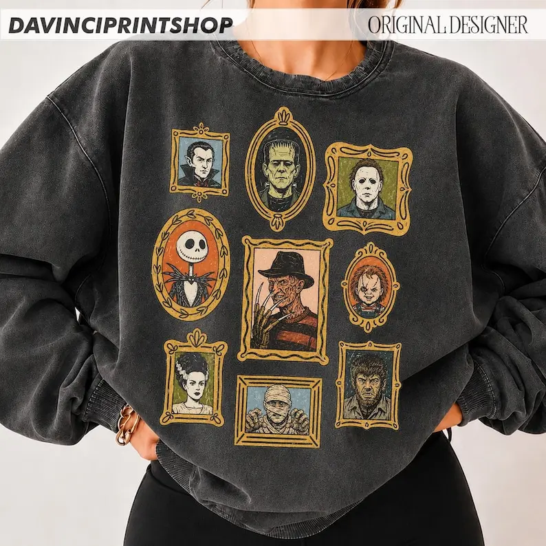 Vintage Halloween Sweatshirt, Retro Horror Collage Sweatshirt.