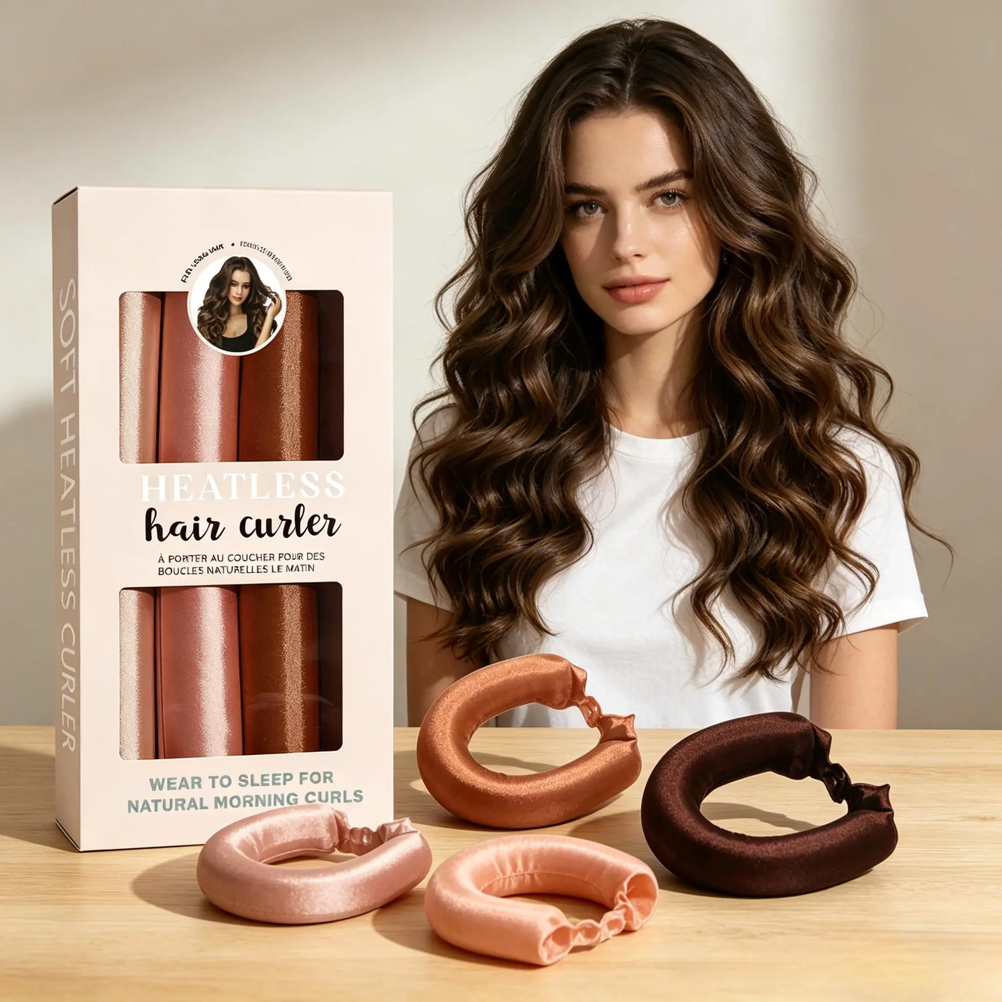 Satin Flexi Rods, 4-Piece Soft Hair Curler Set for Women, Sleep-Friendly Styling Tools for Heatless Curls & Waves Overnight, Heatless Curls Overnight