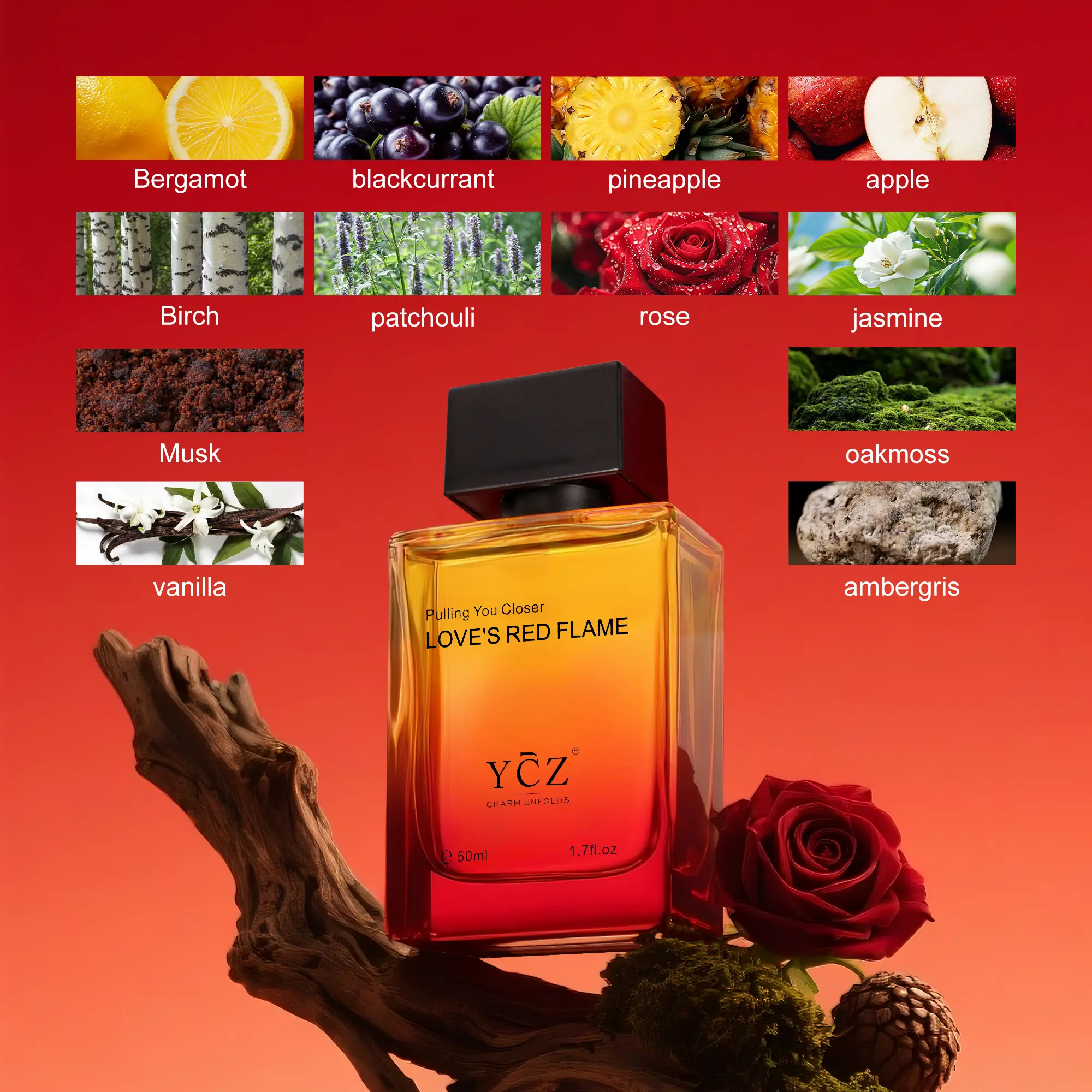 YCZ Love's Red Flame Eau de Parfum 50ml - Spicy Woody Fragrance