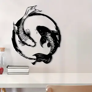 1 Retro Iron Koi Wall Decoration, Room Wall Art - Yin-Yang Symbol Design, Weather Resistant Indoor & Outdoor Home Decoration, Perfect for Thanksgiving, Christmas, Gift for Koi Enthusiasts