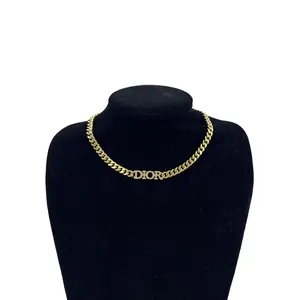 Pre-owned Dior full diamond Cuban chain short choker H5 D0415