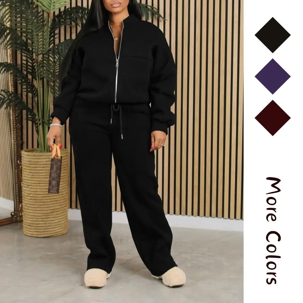 Women's 2 Piece Outfits Sweatsuits Full Zip Sweatshirts Wide Leg Sweatpant Sets Tracksuits