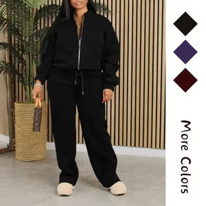 Women's 2 Piece Outfits Sweatsuits Full Zip Sweatshirts Wide Leg Sweatpant Sets Tracksuits