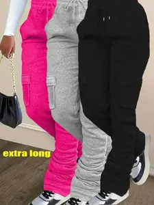 Women's Solid Drawstring Elastic Waist Sweatpants, Casual Pocket Design Jogger Pants for Daily Wear, Ladies Bottoms All Seasons, Active Athletic Women, Leg Joggers, Sports Tapered, Daily Essential, Trendy