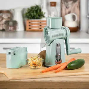 Kitchen Rotary Cheese Grater 5 Blade Cheese Shredder - Manual Hand Crank Cheese Grater With Reinforced Suction & 5 Interchangeable Drums - Easy to Use, Vegetable Chopper Round Mandoline Slicer Utensils Green
