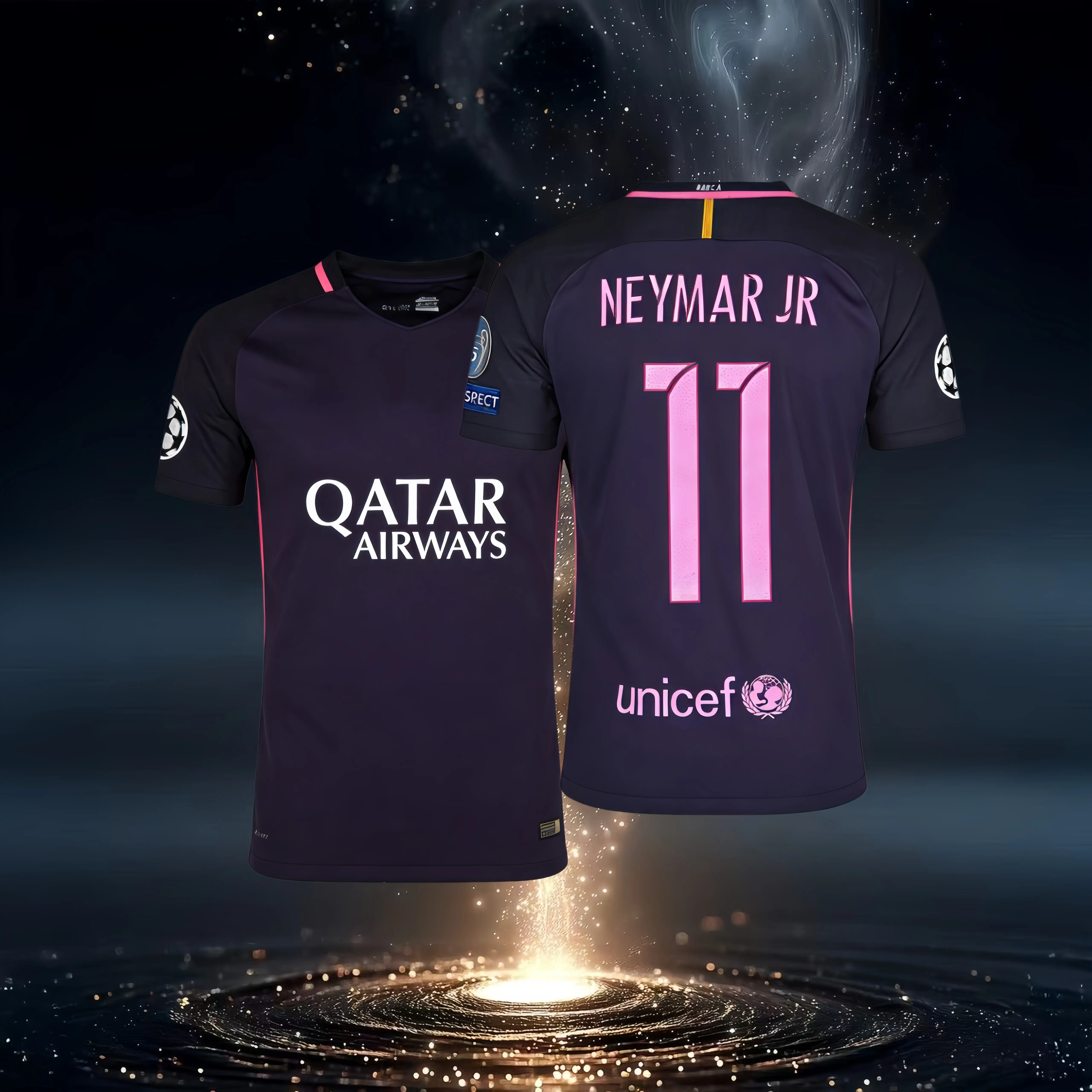 16 17 11# Neymar JR Away Short Sleeve Retro Soccer Jersey Barca Fans Version Football Jersey Quick Drying