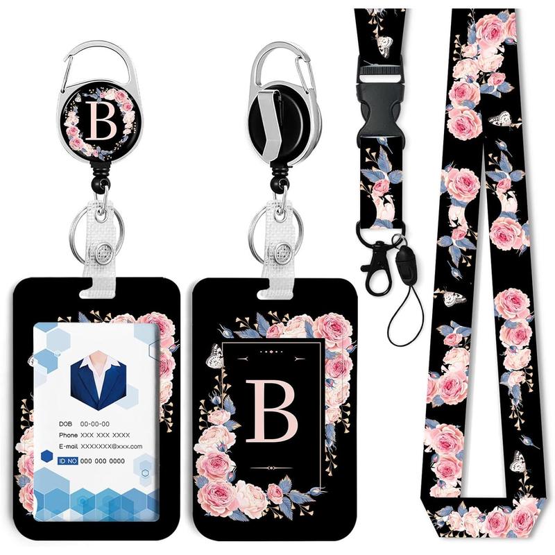 A-Z Badge Holder with Retractable Reel and Breakaway Lanyard Badge Clips Retractable Heavy Duty Badge Reel,,ID Holder with Breakaway Lanyard for School Nurse Office Teen B