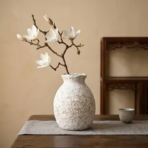 Wabi Sabi Ceramic Vase, Vintage Texture Pottery Vase, Dry Flower Decorative Vase, Rustic Style Vase for Living Room and Shelf Decor