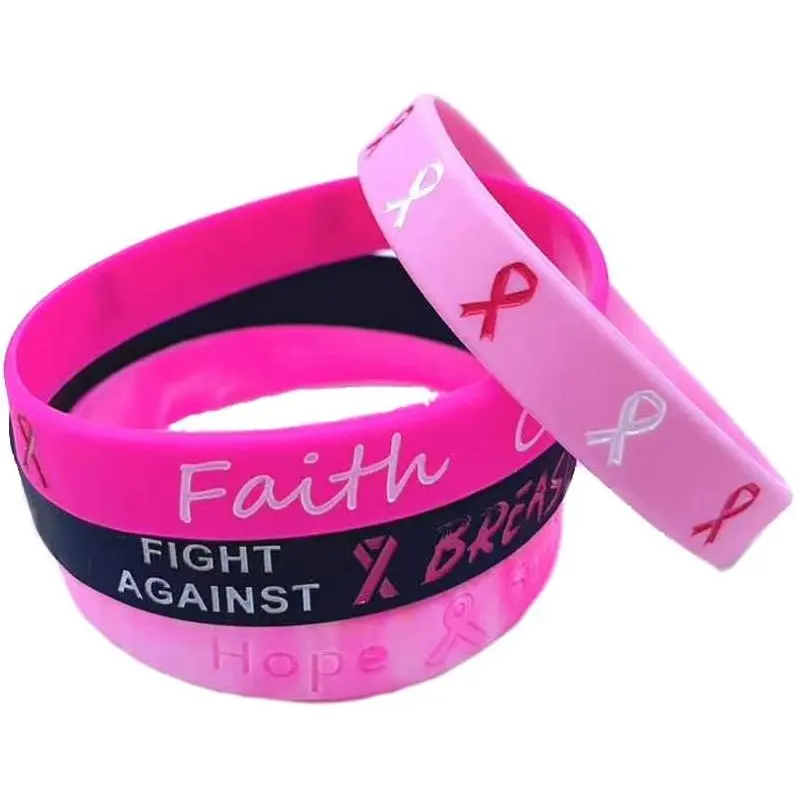 Minimalist Silicone ID Bracelet, Modern Unisex Wristband for Adults, Adjustable Inspirational Alert Jewelry, Inspirational Jewelry, Awareness Campaigns, Breast Cancer, Synthetic, Female