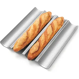 Baguette Bread Pan -  Nonstick Perforated Tray for 4 Loaves of Sourdough Italian Bread, Ideal for Crisp Golden-Brown Crust