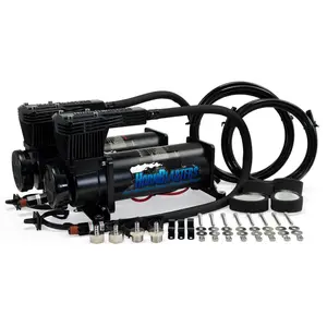 Dual HB-1NM Air Compressors | 200 PSI Capable | 100% Duty Cycle @ 100 PSI | Weather Resistant | 12-Volt DC Dual HB-1NM Air Compressors | 200 PSI Capable | 100% Duty Cycle @ 100 PSI | Weather Resistant | 12-Volt DC