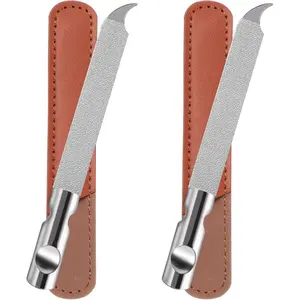 Metal Nail Files for Natural Nails, Mabor 2Pcs Stainless Steel Fingernail File with Pointed Tip Professional Double Sided Curved Filer for Nails Travel with PU Leather Case