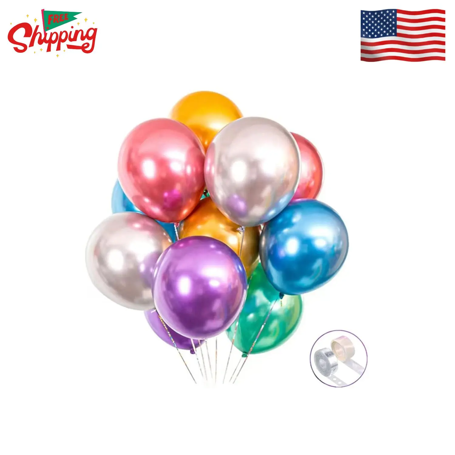 100 Pack 12 Inch Bright Chrome Metallic Latex Helium Birthday Balloons