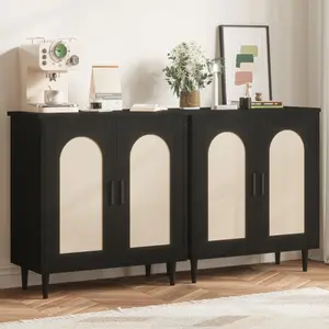 2-Piece Modern Rattan Buffet Cabinet, Large Sideboard Storage Cabinet with Adjustable Shelves, Wood Leg Accent Cabinet for Entryway, Living Room, Dining Room, Hallway