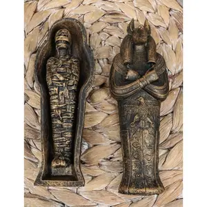 Ebros Egyptian Sarcophagus Box with Mummy Figurine 5.25" Long God of Afterlife Anubis Coffin Sculpture
