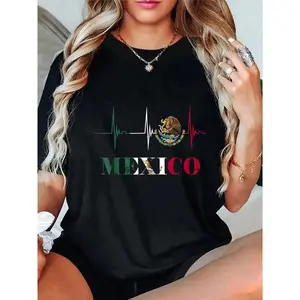 100% Cotton Heartbeat EKG Pulse Mexico Emblem Mexico Flag Mexican Pride T-Shirt