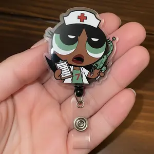 Power puff girls Retractable ID Badge Reel Cute Durable Acrylic ID Badge Holder Nurse Accessory Unique Gift for Nurses, Nursing Students or Coworkers
