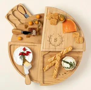 Personalized Compact Swivel Cheese Board, Large 13", custom appetizer display, entertaining kitchen accessory, gourmet dining essential, Folding Cheese Board, Wedding Gift, Housewarming Gift, Snack Serving Board Kitchen Gift