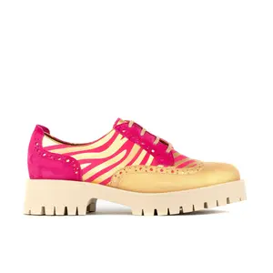 Artisan - Pink & Gold Women's Oxford Platform Shoe with Pink Suede Accents & Gold Striped Italian Leather All Seasons Comfortable Rubber Sole