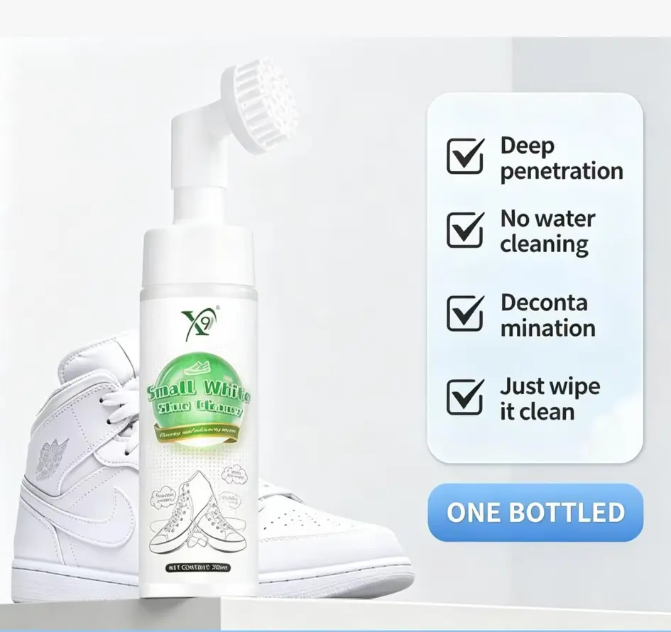White Sneaker Cleaner with Built-in Brush - Gentle Stain Remover for Yellowed White Shoes, Leather Sneakers, Boots, Harmless to Surfaces, Ideal for Home & Travel Use, Footwear