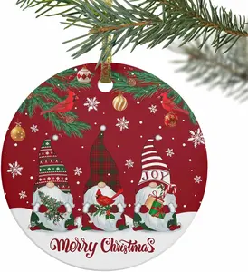 Christmas Ornaments Christmas Tree Decorations,Winter Gnomes Snowflakes Pine Red Bird Double Sided Haloween Fall Thanksgiving Christmas Holiday Decor Ornament Ceramic Hanging Pendants Drop Gift