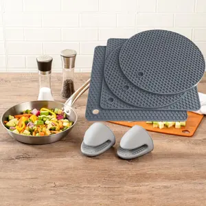 4pcs Non-Slip Silicone Pot Holders, 2pcs Kitchen Mittens | Easy to Clean, Durable, Pinch Grip for Cooking, Non-Food Contact, Outdoor Cooking Accessories