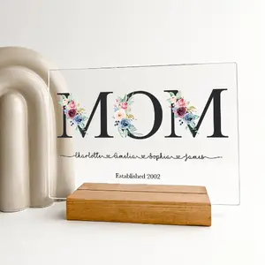 Custom Mother’s Day Gift – Personalized Photo Display with LED Wood Stand, Engraved Picture Frame Keepsake for Mom, Nana, Grandmavv