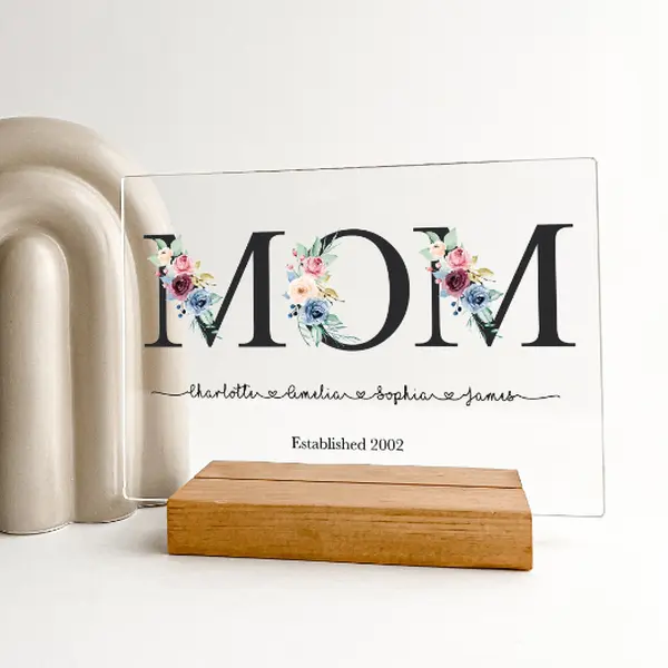 Custom Mother’s Day Gift – Personalized Photo Display with LED Wood Stand, Engraved Picture Frame Keepsake for Mom, Nana, Grandmavv