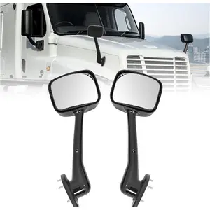 HECASA Pair Black Hood Mirror Compatible with 2008-2017 Freightliner Cascadia, Hood Mirrors Cap Cover, Trucks Pickup Manual Mirror, Driver Left and Passenger Side Pair, Black+Clear Car Accessories Automotive Vehicle Replacement